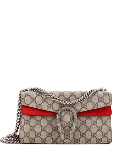 Pre-owned Gucci Dionysus Bag Gg Coated Canvas With Crystal Embellished Metal Small Shoulder Bag In Brown