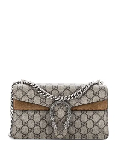 Pre-owned Gucci Dionysus Bag Gg Coated Canvas With Crystal Embellished Metal Small Shoulder Bag In Brown