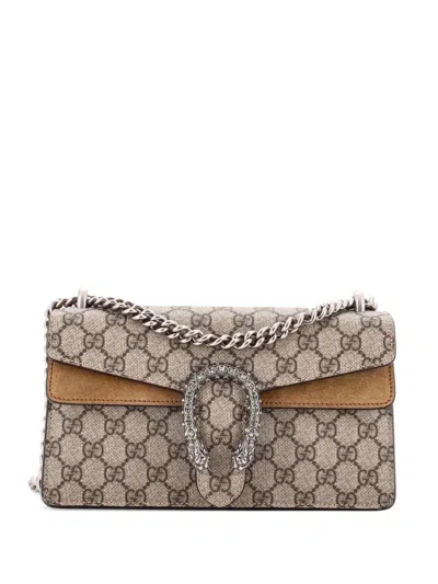 Pre-owned Gucci Dionysus Bag Gg Coated Canvas With Crystal Embellished Metal Small Shoulder Bag In Brown