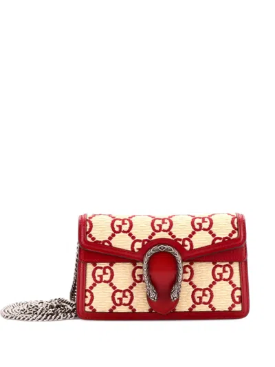 Pre-owned Gucci Dionysus Bag Gg Straw Super Mini Crossbody Bag In Red