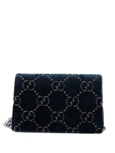 Pre-owned Gucci Dionysus Bag Gg Velvet Super Mini Crossbody Bag In Blue