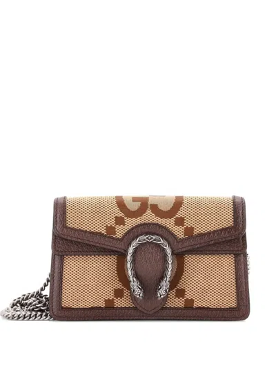 Pre-owned Gucci Dionysus Bag Jumbo Gg Canvas Super Mini Crossbody Bag In Brown