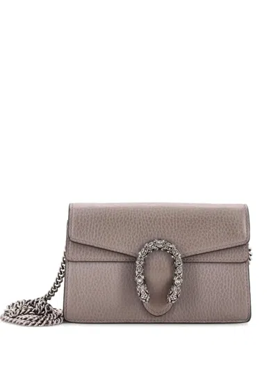 Pre-owned Gucci Dionysus Bag Leather Super Mini Clutch Bag In Gray
