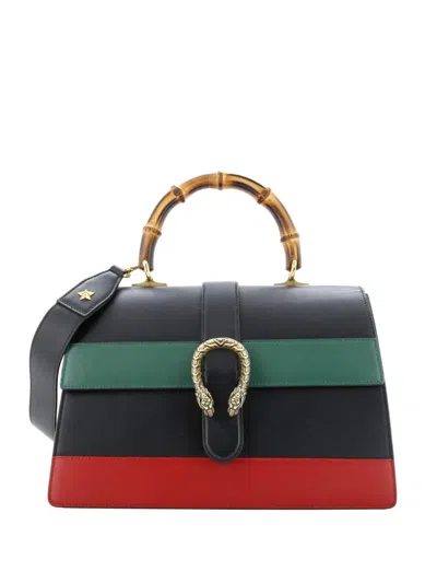 Pre-owned Gucci Dionysus Bamboo Top Handle Bag Colorblock Leather Large Satchel In Black