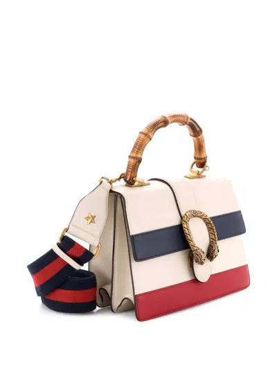 Pre-owned Gucci Dionysus Bamboo Top Handle Bag Colorblock Leather Medium Satchel In Black