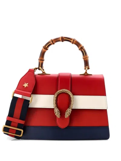 Pre-owned Gucci Dionysus Bamboo Top Handle Bag Colorblock Leather Medium Satchel In Blue