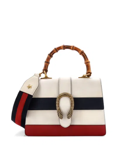 Pre-owned Gucci Dionysus Bamboo Top Handle Bag Colorblock Leather Medium Satchel In Blue