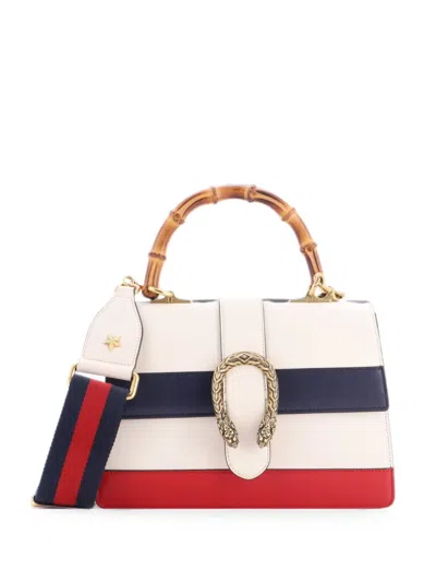 Pre-owned Gucci Dionysus Bamboo Top Handle Bag Colorblock Leather Medium Satchel In Blue