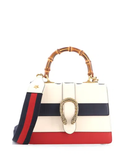 Pre-owned Gucci Dionysus Bamboo Top Handle Bag Colorblock Leather Medium Satchel In Blue