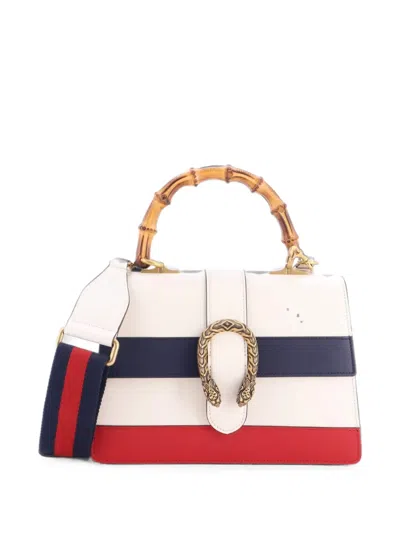 Pre-owned Gucci Dionysus Bamboo Top Handle Bag Colorblock Leather Medium Satchel In Blue