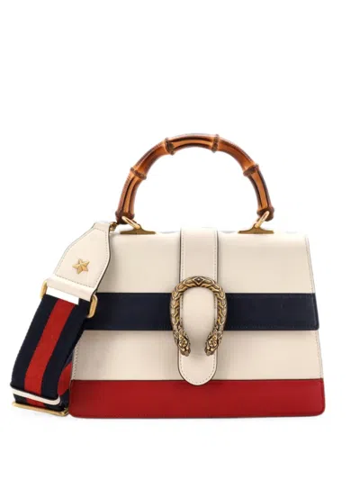 Pre-owned Gucci Dionysus Bamboo Top Handle Bag Colorblock Leather Medium Satchel In Red