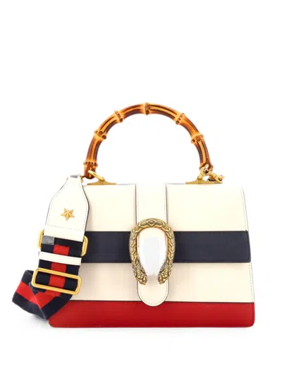 Pre-owned Gucci Dionysus Bamboo Top Handle Bag Colorblock Leather Medium Satchel In White