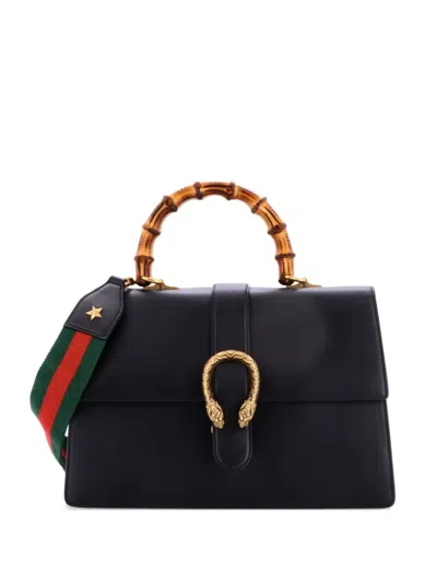 Pre-owned Gucci Dionysus Bamboo Top Handle Bag Leather Large Satchel In Black