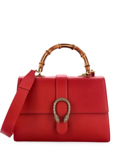 Pre-owned Gucci Dionysus Bamboo Top Handle Bag Leather Large Satchel In Red