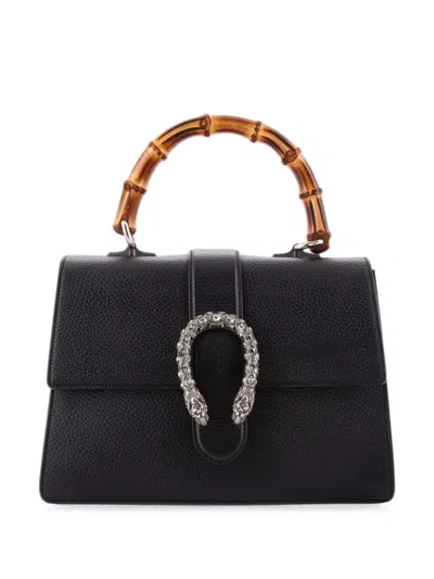 Pre-owned Gucci Dionysus Bamboo Top Handle Bag Leather Medium Satchel In Black