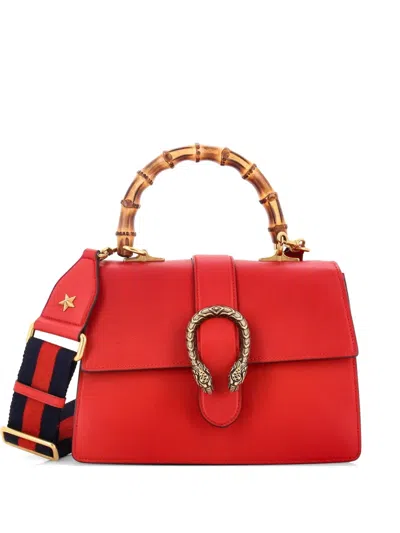 Pre-owned Gucci Dionysus Bamboo Top Handle Bag Leather Medium Satchel In Red