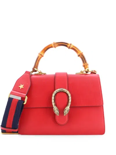 Pre-owned Gucci Dionysus Bamboo Top Handle Bag Leather Medium Satchel In Red