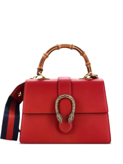Pre-owned Gucci Dionysus Bamboo Top Handle Bag Leather Medium Satchel In Red