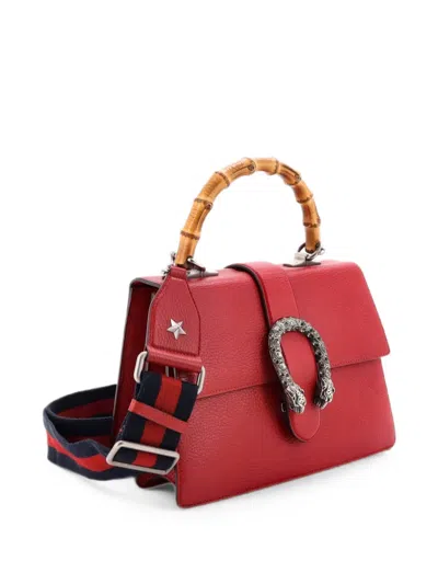Pre-owned Gucci Dionysus Bamboo Top Handle Bag Leather Medium Satchel In Red