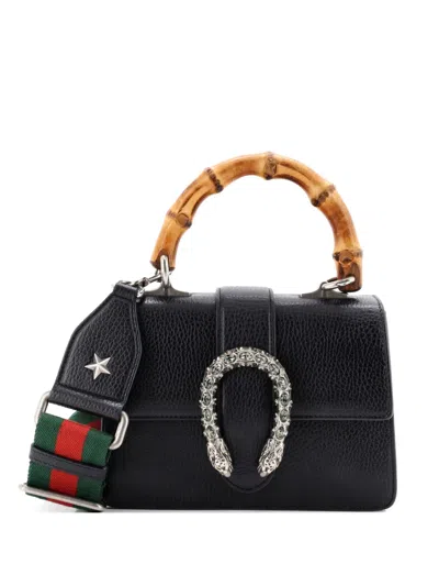 Pre-owned Gucci Dionysus Bamboo Top Handle Bag Leather Mini Satchel In Black