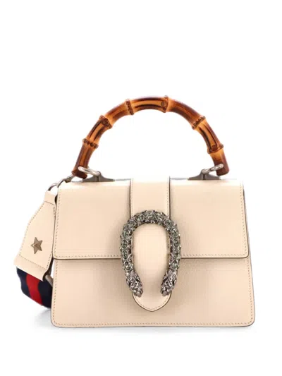 Pre-owned Gucci Dionysus Bamboo Top Handle Bag Leather Mini Satchel In White