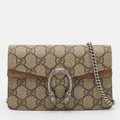 Pre-owned Gucci Dionysus Beige Super Mini Gg Supreme Canvas And Suede Bag In Sand