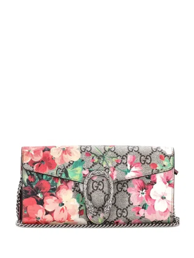 Pre-owned Gucci Dionysus Chain Wallet Blooms Print Gg Coated Canvas Long Clutch Bag In Brown