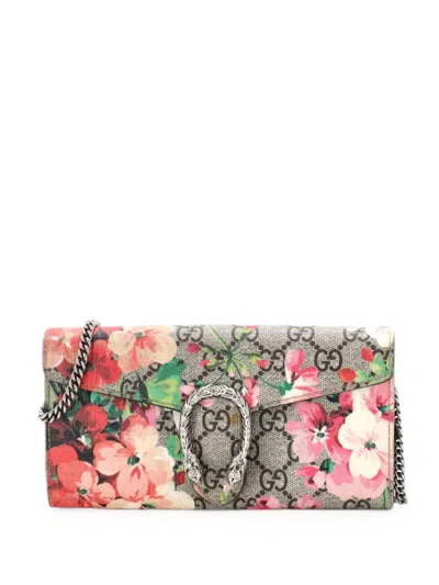 Pre-owned Gucci Dionysus Chain Wallet Blooms Print Gg Coated Canvas Long Clutch Bag In Brown