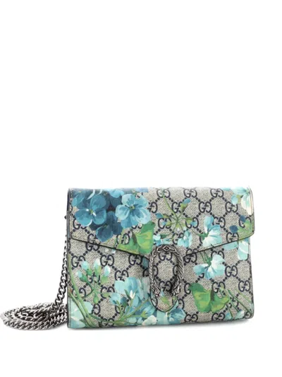 Pre-owned Gucci Dionysus Chain Wallet Blooms Print Gg Coated Canvas Small Crossbody Bag In Blue