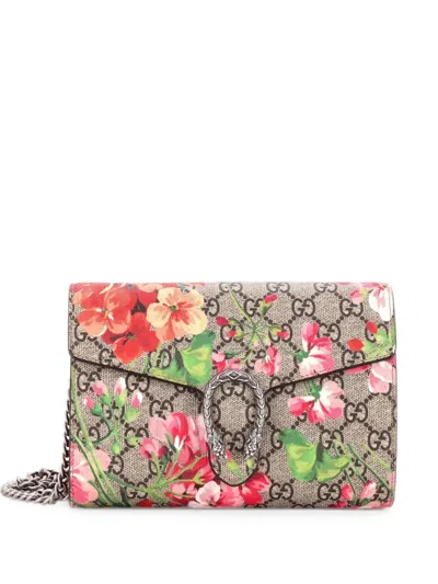 Pre-owned Gucci Dionysus Chain Wallet Blooms Print Gg Coated Canvas Small Crossbody Bag In Brown