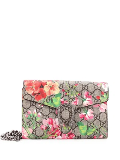 Pre-owned Gucci Dionysus Chain Wallet Blooms Print Gg Coated Canvas Small Crossbody Bag In Brown