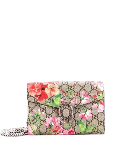 Pre-owned Gucci Dionysus Chain Wallet Blooms Print Gg Coated Canvas Small Crossbody Bag In Brown