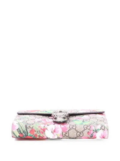 Pre-owned Gucci Dionysus Chain Wallet Blooms Print Gg Coated Canvas Small Crossbody Bag In Brown