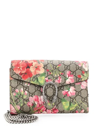 Pre-owned Gucci Dionysus Chain Wallet Blooms Print Gg Coated Canvas Small Crossbody Bag In Brown