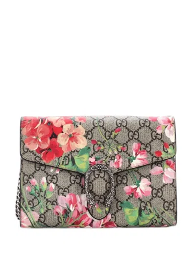 Pre-owned Gucci Dionysus Chain Wallet Blooms Print Gg Coated Canvas Small Crossbody Bag In Brown
