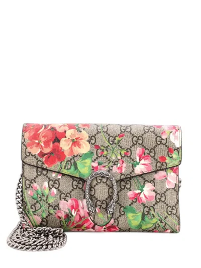 Pre-owned Gucci Dionysus Chain Wallet Blooms Print Gg Coated Canvas Small Crossbody Bag In Brown