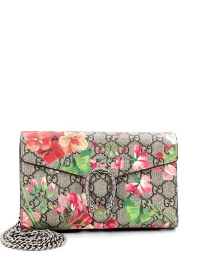 Pre-owned Gucci Dionysus Chain Wallet Blooms Print Gg Coated Canvas Small Crossbody Bag In Multi