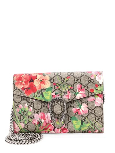 Pre-owned Gucci Dionysus Chain Wallet Blooms Print Gg Coated Canvas Small Crossbody Bag In Pink