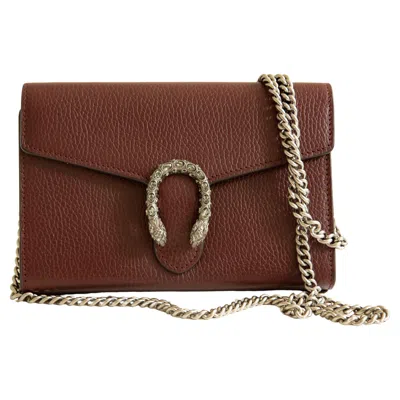 Pre-owned Gucci Dionysus Chain Wallet Crossbody Bag Burgundy Leather In Red
