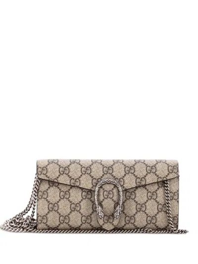 Pre-owned Gucci Dionysus Chain Wallet Gg Coated Canvas Long Clutch Bag In Brown