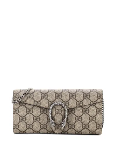 Pre-owned Gucci Dionysus Chain Wallet Gg Coated Canvas Long Clutch Bag In Brown
