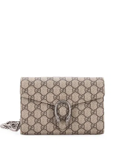 Pre-owned Gucci Dionysus Chain Wallet Gg Coated Canvas Long Clutch Bag In Brown