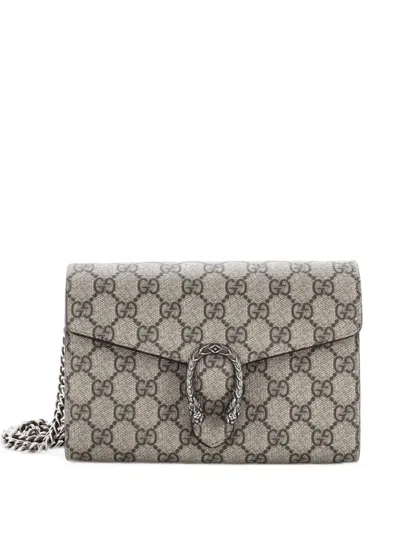Pre-owned Gucci Dionysus Chain Wallet Gg Coated Canvas Long Clutch Bag In Brown
