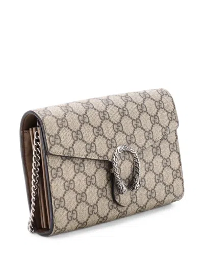 Pre-owned Gucci Dionysus Chain Wallet Gg Coated Canvas Small Crossbody Bag In 褐色