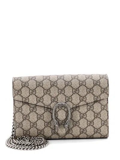 Pre-owned Gucci Dionysus Chain Wallet Gg Coated Canvas Small Crossbody Bag In Black