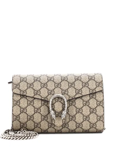 Pre-owned Gucci Dionysus Chain Wallet Gg Coated Canvas Small Crossbody Bag In Brown