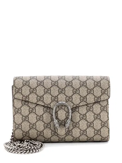 Pre-owned Gucci Dionysus Chain Wallet Gg Coated Canvas Small Crossbody Bag In Brown