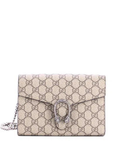 Pre-owned Gucci Dionysus Chain Wallet Gg Coated Canvas Small Crossbody Bag In Brown