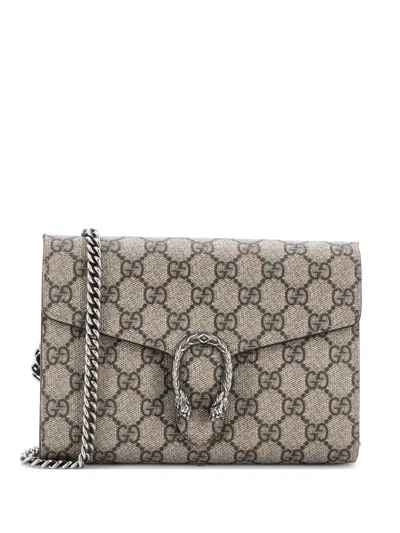Pre-owned Gucci Dionysus Chain Wallet Gg Coated Canvas Small Crossbody Bag In Brown