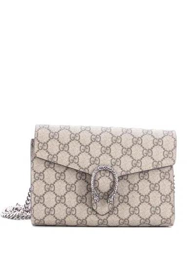 Pre-owned Gucci Dionysus Chain Wallet Gg Coated Canvas Small Crossbody Bag In Brown